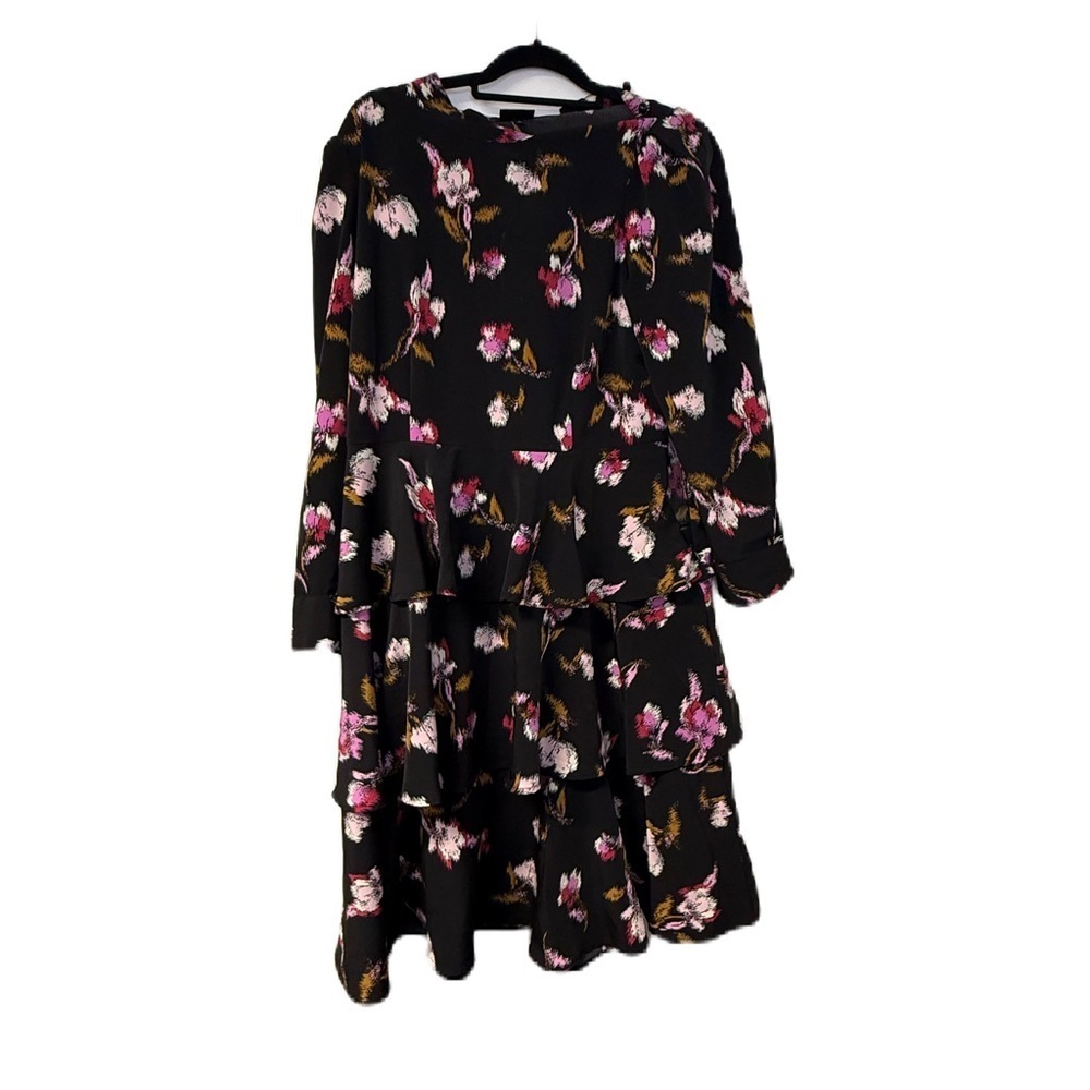 Women’s Chic Black Floral and Gray Striped Dress Bundle M/L midi fit flair aline - Picture 2 of 5